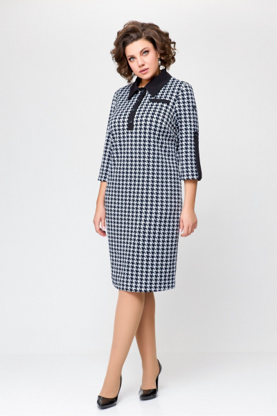 Платье из трикотажа с нагрудными карманами и шлицей Swallow 697.1 черно-белая_гусиная_лапка - фото 2