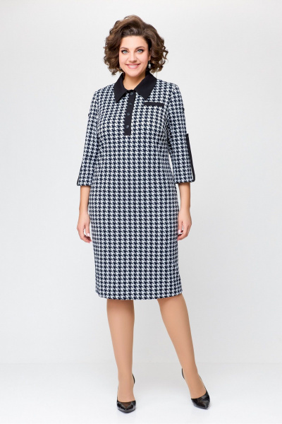 Платье из трикотажа с нагрудными карманами и шлицей Swallow 697.1 черно-белая_гусиная_лапка - фото 1