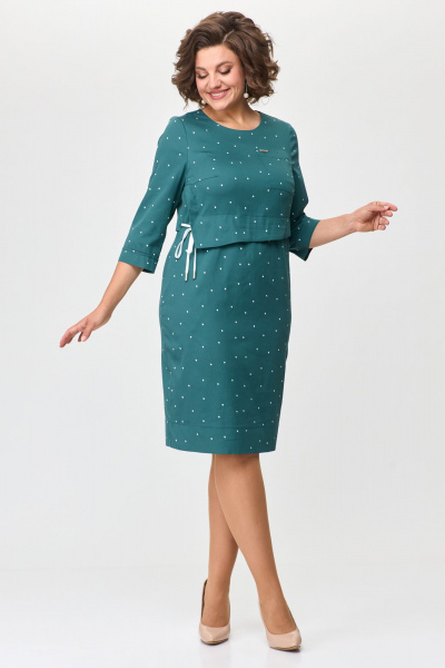 Платье из хлопка с кулиской и разрезами по юбке Bonna Image 842 бирюза - фото 8