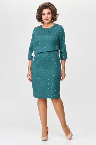 Платье из хлопка с кулиской и разрезами по юбке Bonna Image 842 бирюза - фото 1