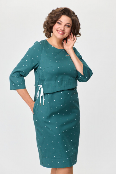 Платье из хлопка с кулиской и разрезами по юбке Bonna Image 842 бирюза - фото 5