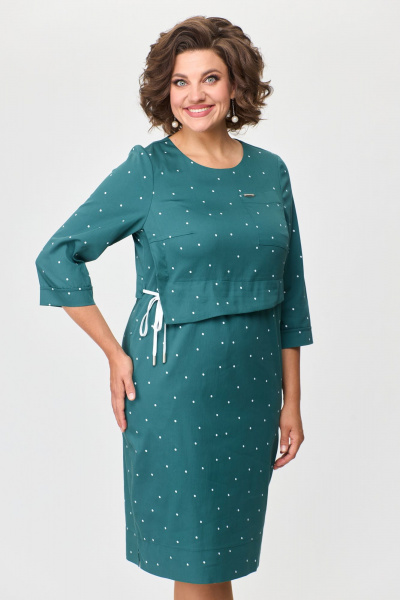 Платье из хлопка с кулиской и разрезами по юбке Bonna Image 842 бирюза - фото 4