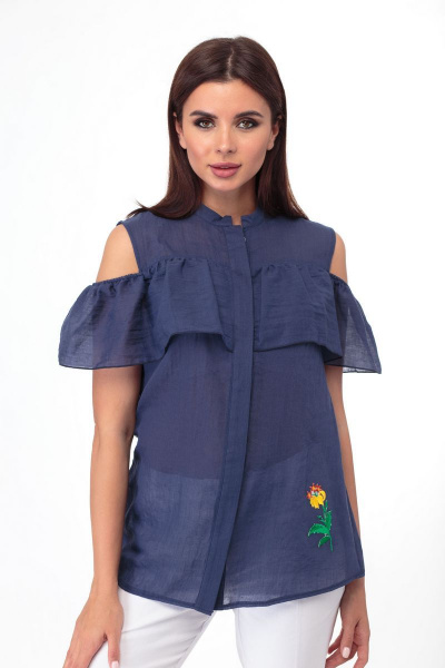 Платье летнее из хлопка с завязками и воланом Anelli 688 сапфир - фото 2