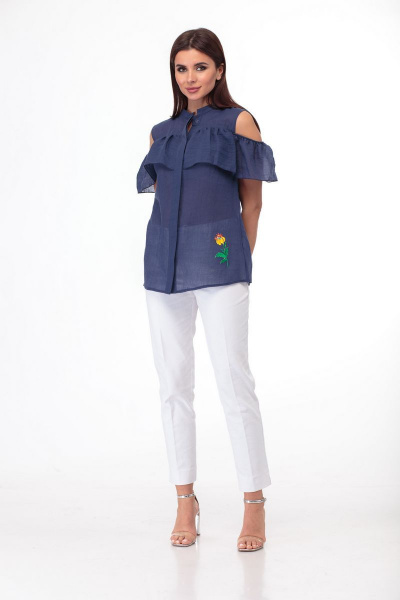 Платье летнее из хлопка с завязками и воланом Anelli 688 сапфир - фото 1