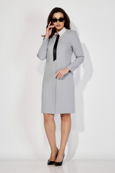 Деловое платье из текстиля с декоративным галстуком Karina deLux M-1209 серый - фото 2