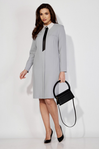 Деловое платье из текстиля с декоративным галстуком Karina deLux M-1209 серый - фото 3