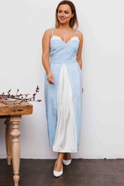Платье AURA otd 3241 голубой+белый - фото 2