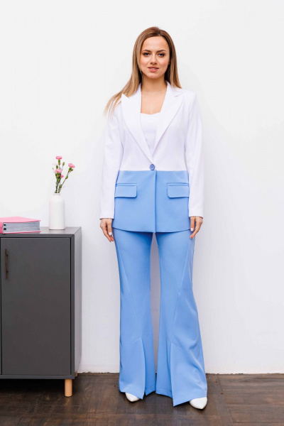 Брюки, жакет AURA otd 9195 белый, голубой - фото 1