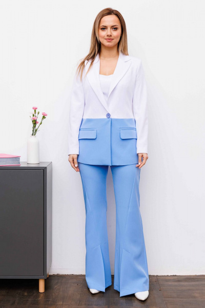 Брюки, жакет, топ AURA otd 9196 белый, голубой - фото 7
