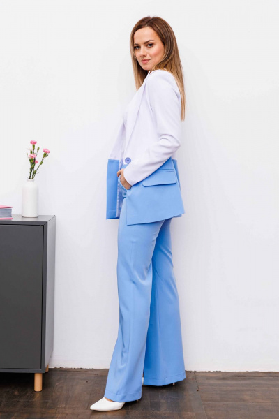 Брюки, жакет, топ AURA otd 9196 белый, голубой - фото 3