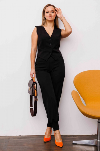 Костюм 2-ка из текстиля с брюками и жилетом AURA otd 9206 черный - фото 8