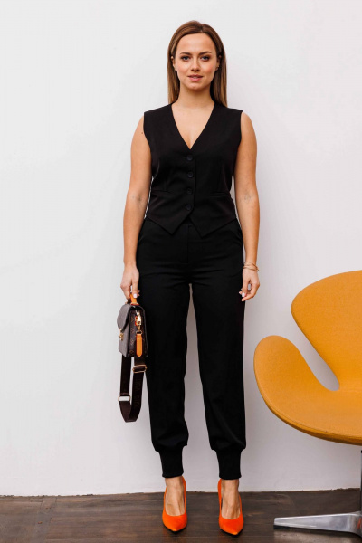 Костюм 2-ка из текстиля с брюками и жилетом AURA otd 9206 черный - фото 6