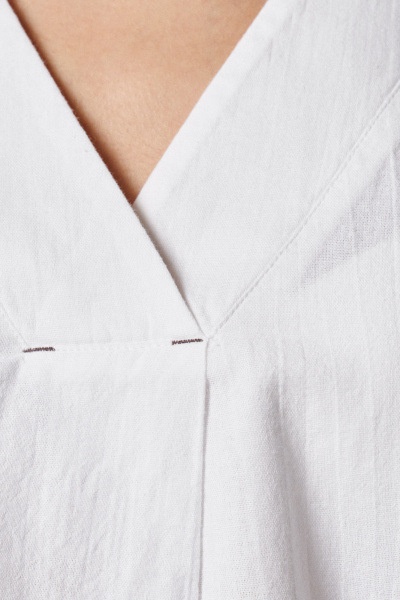 Белая хлопковая блуза прямого силуэта с коротким рукавом Панда 174240w белый - фото 3