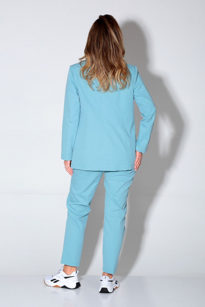 Демисезонный комплект брюки и жакет из текстиля на каждый день Liona Style 894 лазурный - фото 2