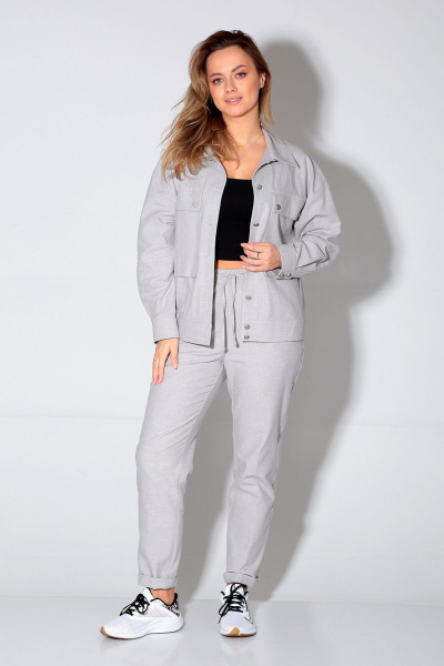 Демисезонный комплект куртка и брюки зауженного кроя из текстиля Liona Style 893 серый - фото 1