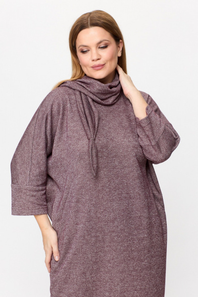 Демисезонное платье из трикотажа с разрезом и шарфом-украшением Michel chic 2157 бордовый,блеск - фото 7