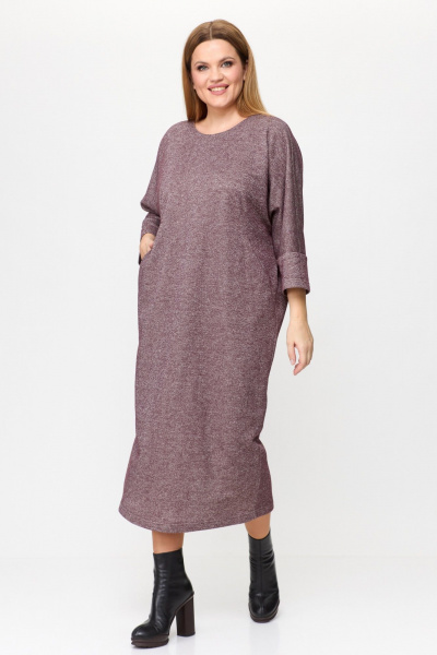 Демисезонное платье из трикотажа с разрезом и шарфом-украшением Michel chic 2157 бордовый,блеск - фото 3