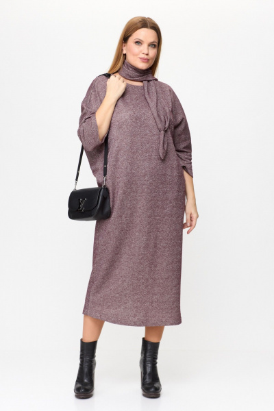 Демисезонное платье из трикотажа с разрезом и шарфом-украшением Michel chic 2157 бордовый,блеск - фото 2