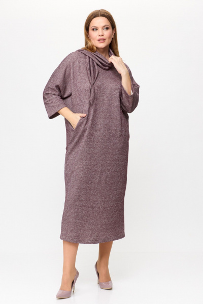 Демисезонное платье из трикотажа с разрезом и шарфом-украшением Michel chic 2157 бордовый,блеск - фото 1