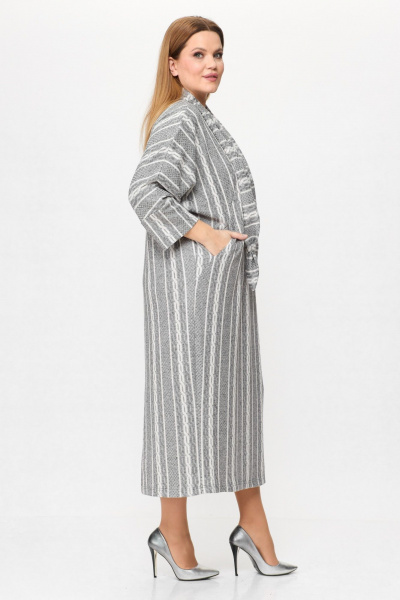 Бохо-платье из вискозы и трикотажа с карманами и разрезом Michel chic 2157 серый,белый - фото 4