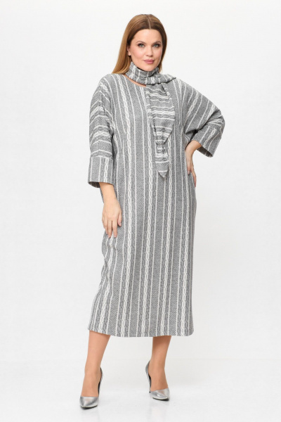 Бохо-платье из вискозы и трикотажа с карманами и разрезом Michel chic 2157 серый,белый - фото 3