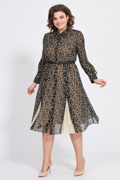 Платье-рубашка с принтом горох и поясом из шифона Bazalini 4888 - фото 5