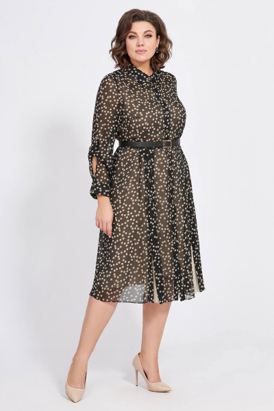 Платье-рубашка с принтом горох и поясом из шифона Bazalini 4888 - фото 1