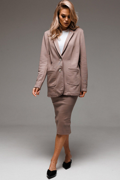 Костюм из трикотажа с лацканами и облегающей юбкой GO F7065/04-03.164-170 - фото 1