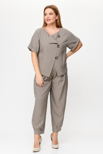 Серлый женский костюм из льна-вишера с укороченным жакетом Michel chic 1337/1 бейлис - фото 4