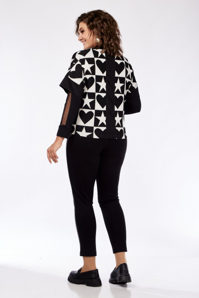 Комбинированные брюки, джемпер и жакет из текстиля и экокожи Grace for you 156 черный+белый - фото 3