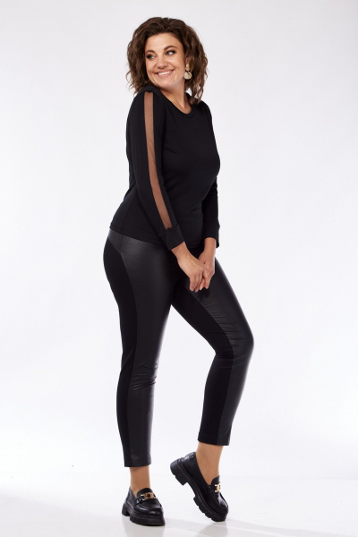 Комбинированные брюки, джемпер и жакет из текстиля и экокожи Grace for you 156 черный+белый - фото 4