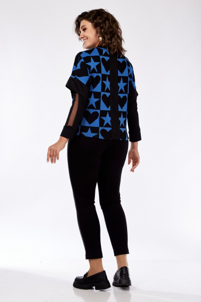 Женское платье из трикотажа с кожзамом, с нагрудными вытачками Grace for you 156 черный+синий - фото 3