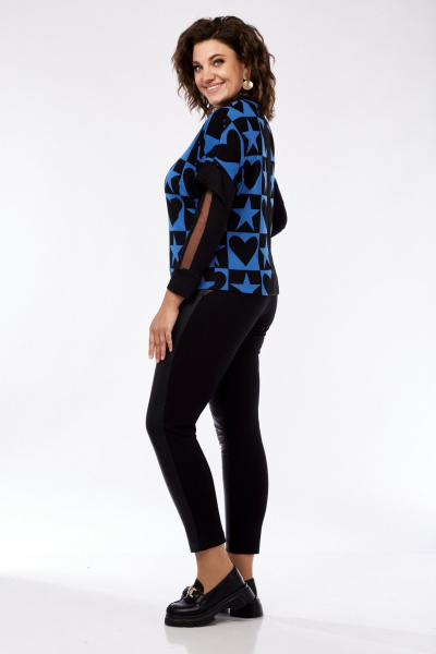 Женское платье из трикотажа с кожзамом, с нагрудными вытачками Grace for you 156 черный+синий - фото 2