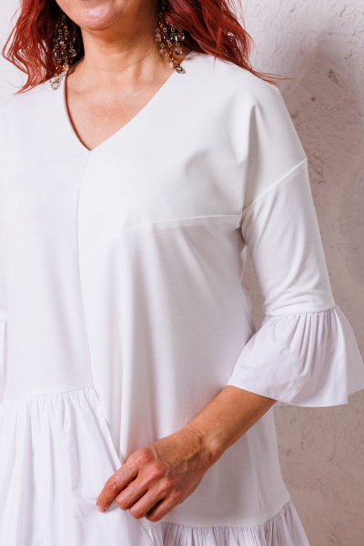 Платье нарядное А-силуэта из текстиля и экокожи Mubliz 135 молоко - фото 14