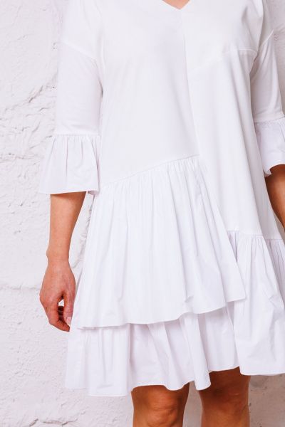 Платье нарядное А-силуэта из текстиля и экокожи Mubliz 135 молоко - фото 13