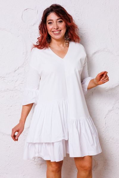 Платье нарядное А-силуэта из текстиля и экокожи Mubliz 135 молоко - фото 12