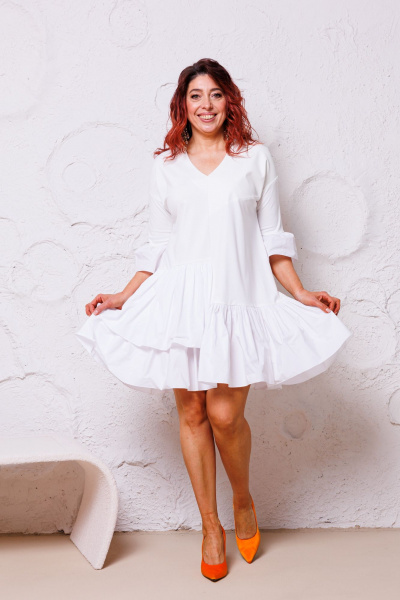 Платье нарядное А-силуэта из текстиля и экокожи Mubliz 135 молоко - фото 1