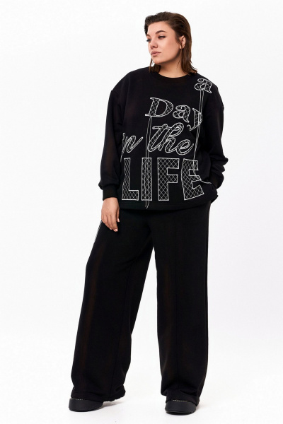 Брюки и кардиган из трикотажа с вышивкой и резинкой на талии KaVaRi 8019 черный - фото 13