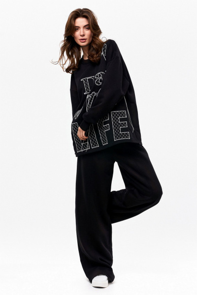 Брюки и кардиган из трикотажа с вышивкой и резинкой на талии KaVaRi 8019 черный - фото 12