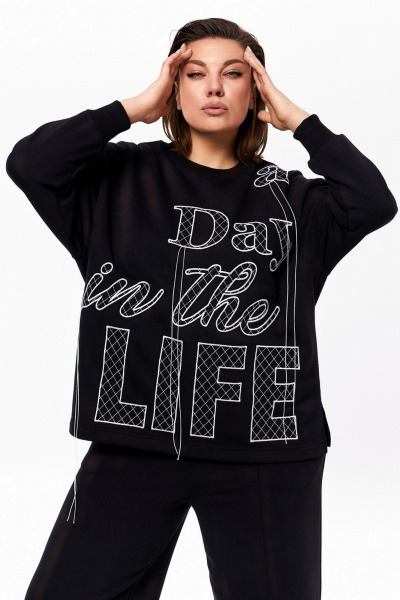 Брюки и кардиган из трикотажа с вышивкой и резинкой на талии KaVaRi 8019 черный - фото 9