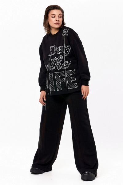 Брюки и кардиган из трикотажа с вышивкой и резинкой на талии KaVaRi 8019 черный - фото 8