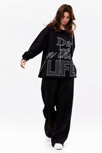 Брюки и кардиган из трикотажа с вышивкой и резинкой на талии KaVaRi 8019 черный - фото 6