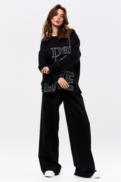 Брюки и кардиган из трикотажа с вышивкой и резинкой на талии KaVaRi 8019 черный - фото 3