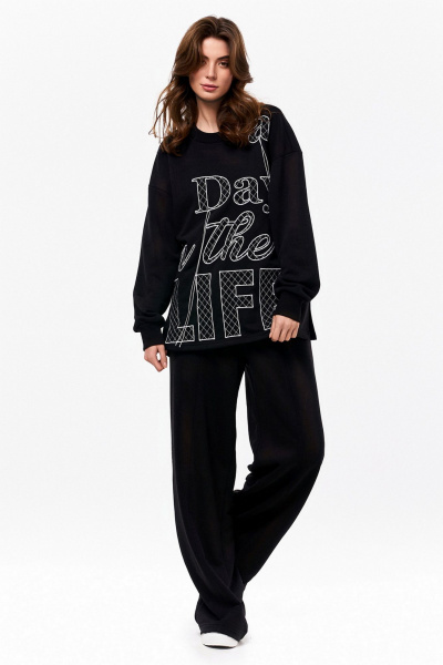 Брюки и кардиган из трикотажа с вышивкой и резинкой на талии KaVaRi 8019 черный - фото 2