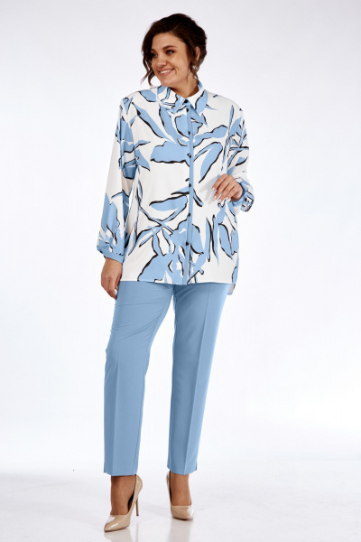 Комплект блуза брюки жилет из вискозы деловой стиль Элль-стиль 2274 голубой/белый - фото 12