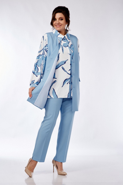 Комплект блуза брюки жилет из вискозы деловой стиль Элль-стиль 2274 голубой/белый - фото 10