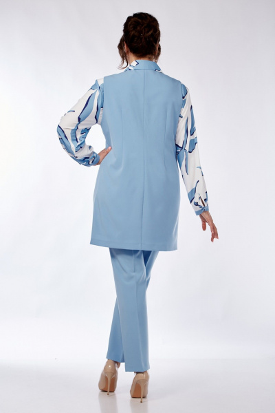 Комплект блуза брюки жилет из вискозы деловой стиль Элль-стиль 2274 голубой/белый - фото 3