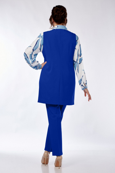 Блуза, брюки, жилет Элль-стиль 2274.1 василек/белый - фото 4