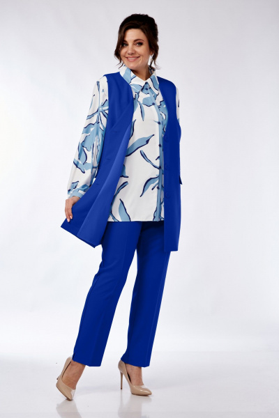 Блуза, брюки, жилет Элль-стиль 2274.1 василек/белый - фото 3