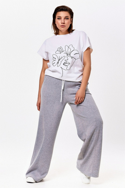 Объемный джемпер из футера с вышивкой и зауженные брюки KaVaRi 8019.1 серый - фото 11